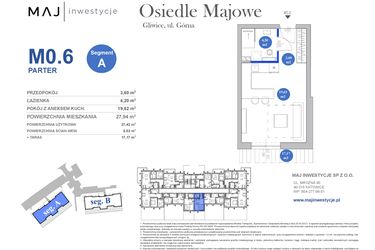 Rzut - Mieszkanie na sprzedaż 1 pokój o powierzchni 27,42 m² - numer M0.6 w Osiedle Majowe 2.0 etap II