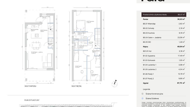 Rzut - Dom na sprzedaż 4 pokoje o powierzchni 86,47 m² - numer 7B w Nowy Wawer