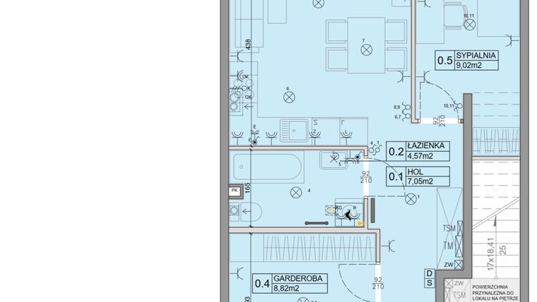 Rzut - Mieszkanie na sprzedaż 3 pokoje o powierzchni 46,34 m² - numer 89 w Manufaktura Marki 2 etap IV