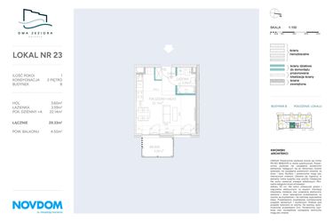 Rzut - Mieszkanie na sprzedaż 1 pokój o powierzchni 29,33 m² - numer B.23 w Dwa Jeziora