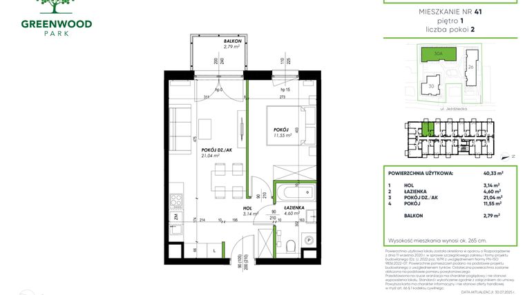 Rzut - Mieszkanie na sprzedaż 2 pokoje o powierzchni 40,33 m² - numer B 41 w Greenwood Park