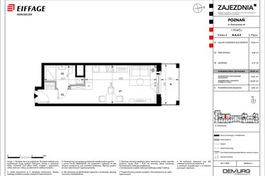 Rzut - Mieszkanie na sprzedaż 1 pokój o powierzchni 29,83 m² - numer B.A.2.3 w Zajezdnia