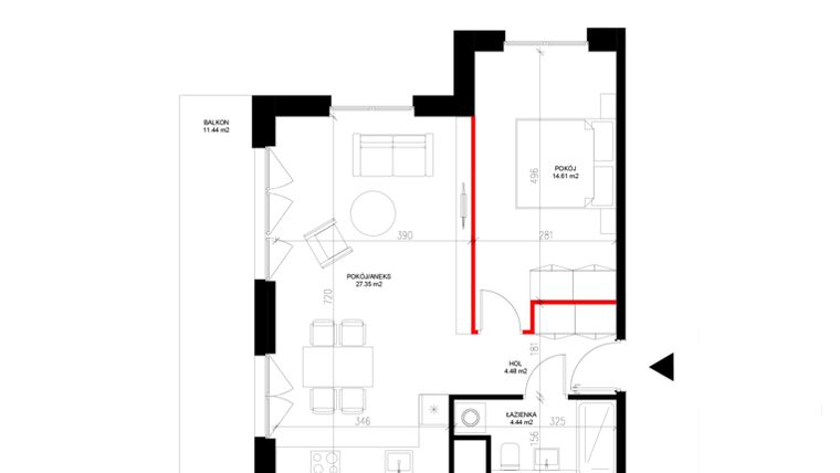 Rzut - Mieszkanie na sprzedaż 2 pokoje o powierzchni 50,88 m² - numer E.5.7 w INSPIRE ETAP IV – bud. E