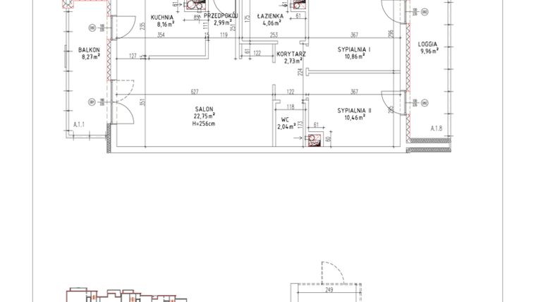 Rzut - Mieszkanie na sprzedaż 3 pokoje o powierzchni 64,05 m² - numer M-01 w Nałęczowska