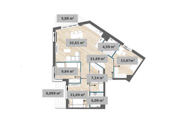 Rzut - Mieszkanie na sprzedaż 4 pokoje o powierzchni 93,73 m² - numer F1.D.07.04 w Sady Żoliborz