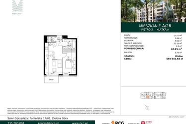 Rzut - Mieszkanie na sprzedaż 2 pokoje o powierzchni 40,25 m² - numer A/26 w Merloft