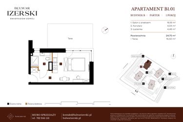 Rzut - Mieszkanie na sprzedaż 1 pokój o powierzchni 24,7 m² - numer B1.01 w Bulwar Izerski