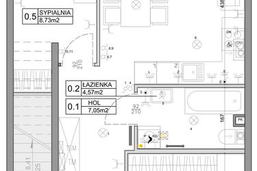 Rzut - Mieszkanie na sprzedaż 3 pokoje o powierzchni 48,03 m² - numer 99 w Manufaktura Marki 2 etap IV