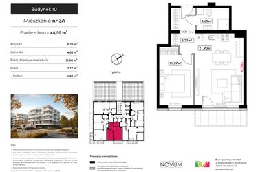 Rzut - Mieszkanie na sprzedaż 2 pokoje o powierzchni 44,55 m² - numer B10.M3A w Novum Rumia