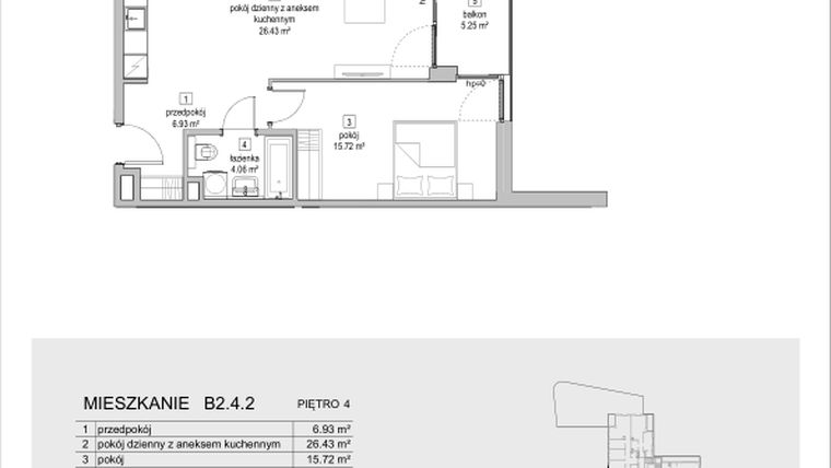 Rzut - Mieszkanie na sprzedaż 2 pokoje o powierzchni 53,14 m² - numer B2.4.2 w ATAL Symbioza IB