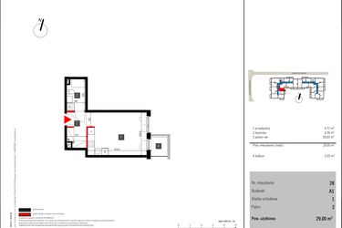 Rzut - Mieszkanie na sprzedaż 1 pokój o powierzchni 29 m² - numer 28 w Mochtyńska 56