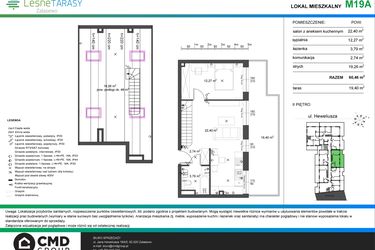 Rzut - Mieszkanie na sprzedaż 2 pokoje o powierzchni 60,46 m² - numer M19A w Leśne Tarasy etap IIIA