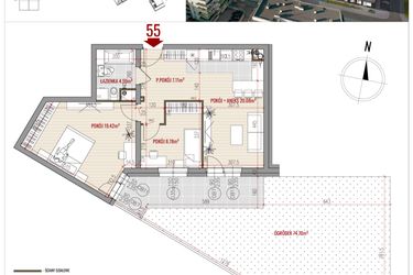 Rzut - Mieszkanie na sprzedaż 3 pokoje o powierzchni 59,98 m² - numer 55 w HUZAR B3