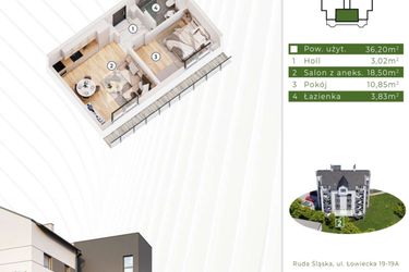 Rzut - Mieszkanie na sprzedaż 2 pokoje o powierzchni 36,2 m² - numer 21.M2 w Osiedle Leśny Zakątek