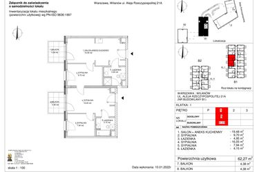 Rzut - Mieszkanie na sprzedaż 4 pokoje o powierzchni 62,27 m² - numer 5 w RZ21