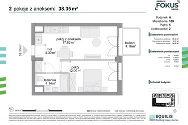Rzut - Mieszkanie na sprzedaż 2 pokoje o powierzchni 38,35 m² - numer 109 w Osiedle Fokus Ursus