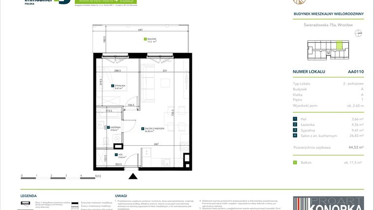 Rzut - Mieszkanie na sprzedaż 2 pokoje o powierzchni 44,52 m² - numer AA0110 w Vivre