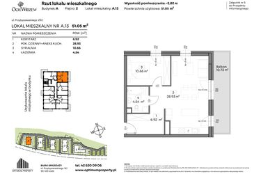 Rzut - Mieszkanie na sprzedaż 2 pokoje o powierzchni 51,05 m² - numer A.13 w Och!Widzew
