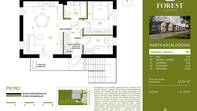 Rzut - Mieszkanie na sprzedaż 3 pokoje o powierzchni 53,01 m² - numer 9B w Wiązowna Forest