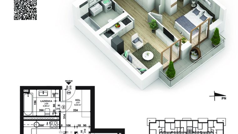 Rzut - Mieszkanie na sprzedaż 2 pokoje o powierzchni 39,29 m² - numer 65 w Piano Park etap V