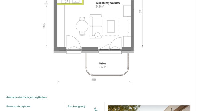 Rzut - Mieszkanie na sprzedaż 1 pokój o powierzchni 28,89 m² - numer A/2/51 w Skorosze Vita