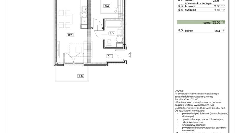 Rzut - Mieszkanie na sprzedaż 2 pokoje o powierzchni 35,06 m² - numer ZL-5.3 w Zielony Lewandów