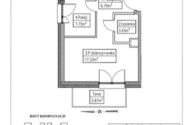 Rzut - Mieszkanie na sprzedaż 2 pokoje o powierzchni 35,2 m² - numer 2 w Działkowa 68