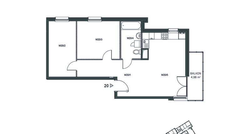 Rzut - Mieszkanie na sprzedaż 3 pokoje o powierzchni 62,71 m² - numer 20 w Wzgórze Krzemionki II