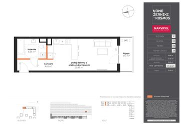 Rzut - Mieszkanie na sprzedaż 1 pokój o powierzchni 37,48 m² - numer C-05-23-K5 w Nowe Żerniki to KOSMOS