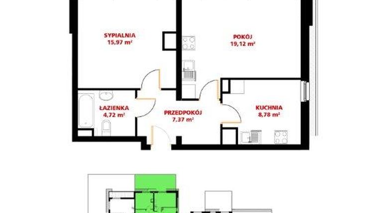 Rzut - Mieszkanie na sprzedaż 2 pokoje o powierzchni 54,91 m² - numer B.0.3. w Red Park etap II