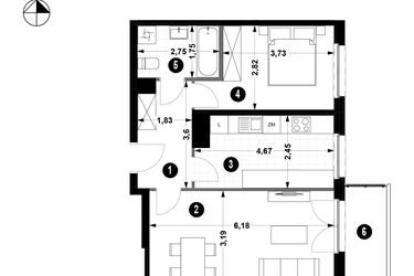 Rzut - Mieszkanie na sprzedaż 2 pokoje o powierzchni 52,61 m² - numer 1A.5/51 w Nowa Winnica