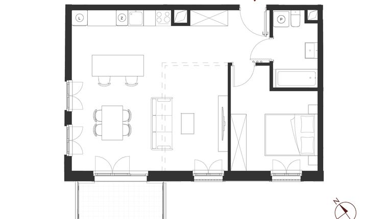 Rzut - Mieszkanie na sprzedaż 2 pokoje o powierzchni 55,55 m² - numer A.1.7 w Apartamenty Symfonia