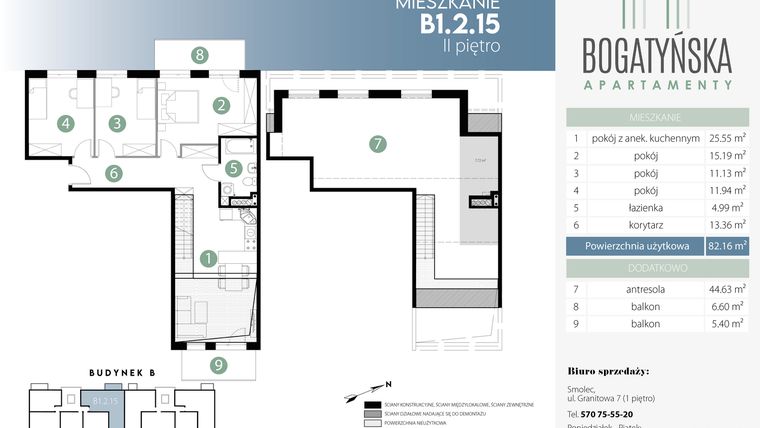 Rzut - Mieszkanie na sprzedaż 5 pokoi o powierzchni 134,51 m² - numer B1.2.15 w Bogatyńska Apartamenty etap 2
