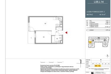 Rzut - Mieszkanie na sprzedaż 2 pokoje o powierzchni 40,19 m² - numer 6 w Morwowa 3 - Apartamenty Inwestycyjne
