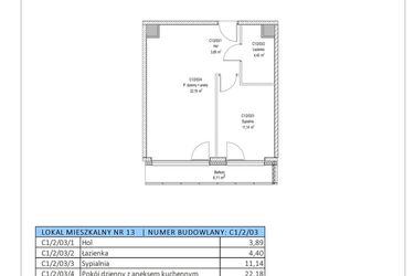 Rzut - Mieszkanie na sprzedaż 2 pokoje o powierzchni 41,62 m² - numer C1/2/03 w Chylońska STO10 etap III