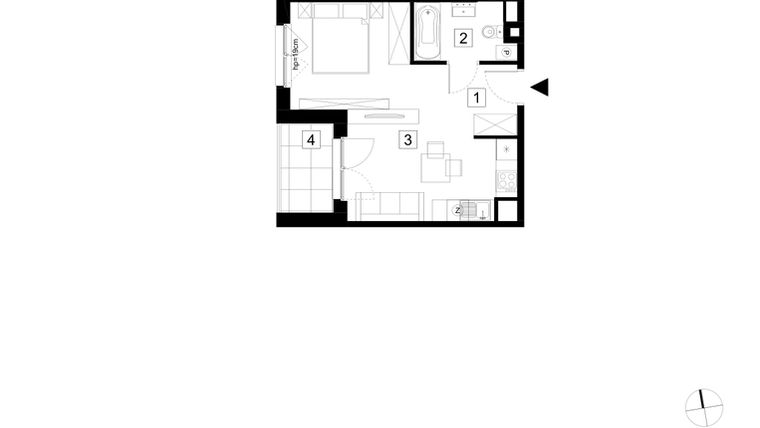 Rzut - Mieszkanie na sprzedaż 1 pokój o powierzchni 32,32 m² - numer A3-4-158 w Hipoteczna Park