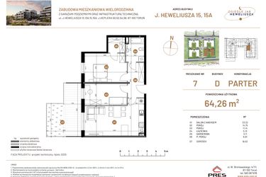 Rzut - Mieszkanie na sprzedaż 3 pokoje o powierzchni 64,26 m² - numer JAR-IV-D-LM-M7 w Osiedle JAR Heweliusza etap IV