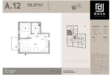 Rzut - Mieszkanie na sprzedaż 2 pokoje o powierzchni 39,97 m² - numer A12 w Nova Ceramiczna