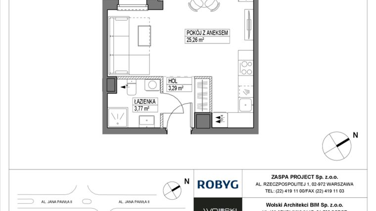 Rzut - Mieszkanie na sprzedaż 1 pokój o powierzchni 32,32 m² - numer B2M08 w Pas Startowy bud. A i B