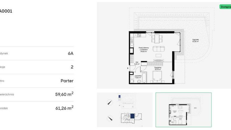 Rzut - Mieszkanie na sprzedaż 2 pokoje o powierzchni 59,6 m² - numer 6A0001 w Jaśminowy Mokotów etap VI