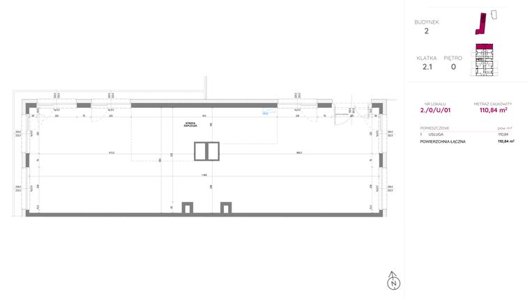 Rzut - Lokal użytkowy na sprzedaż 1 pokój o powierzchni 110,84 m² - numer 2/0/U/01 w Lechicka 65