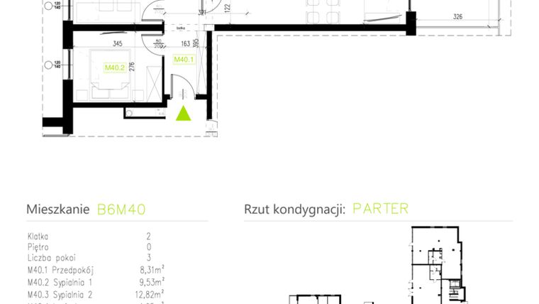 Rzut - Mieszkanie na sprzedaż 3 pokoje o powierzchni 56,01 m² - numer B6M40 w Osiedle Natura Park etap II