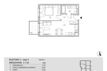Rzut - Mieszkanie na sprzedaż 2 pokoje o powierzchni 42,74 m² - numer 3.1.24 w ATAL Apollina II