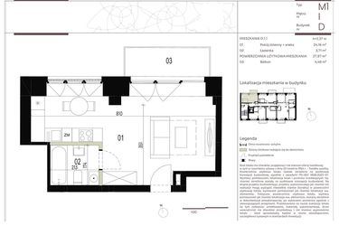Rzut - Mieszkanie na sprzedaż 1 pokój o powierzchni 27,87 m² - numer D.1.1 w Nowa Stawowa
