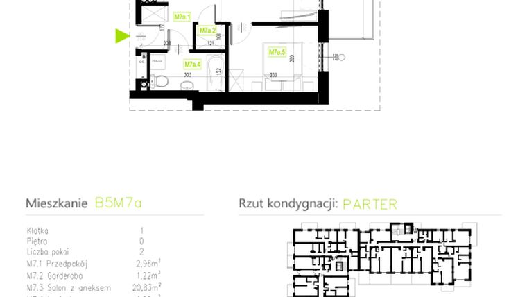 Rzut - Mieszkanie na sprzedaż 2 pokoje o powierzchni 39,33 m² - numer B5M7a w Osiedle Natura Park etap II