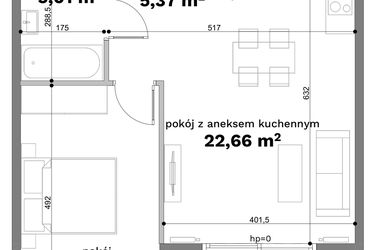 Rzut - Mieszkanie na sprzedaż 2 pokoje o powierzchni 47,22 m² - numer C1-30 w Forma Otwarta etap C