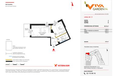 Rzut - Mieszkanie na sprzedaż 2 pokoje o powierzchni 36,16 m² - numer 17 w Viva Garden 14