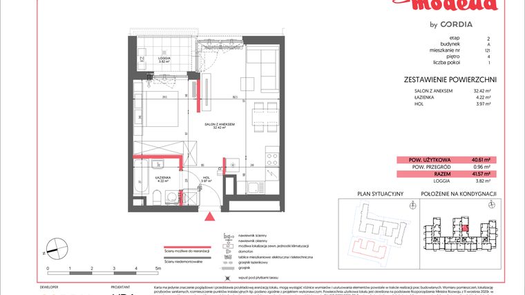 Rzut - Mieszkanie na sprzedaż 1 pokój o powierzchni 40,61 m² - numer A.121 w Modena II