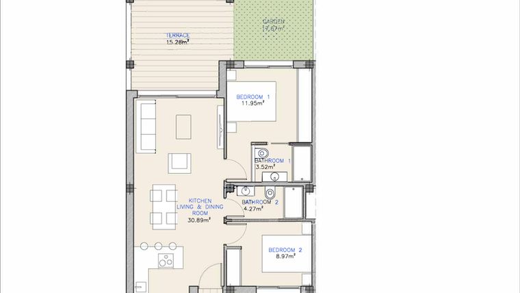 Rzut - Mieszkanie na sprzedaż 2 pokoje o powierzchni 113,11 m² - numer 0.6 w Mieszkania w Los Alcázares - 67948429