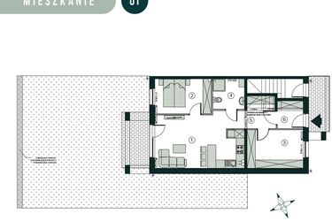 Rzut - Mieszkanie na sprzedaż 3 pokoje o powierzchni 60,22 m² - numer U1 w Aleja Wiśniowa Pogórze